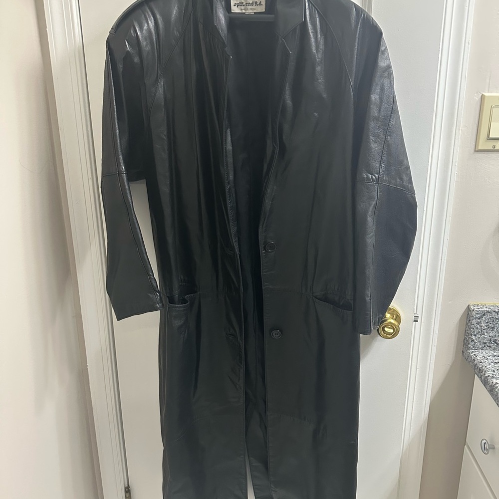 Vintage Black Leather Long Coat